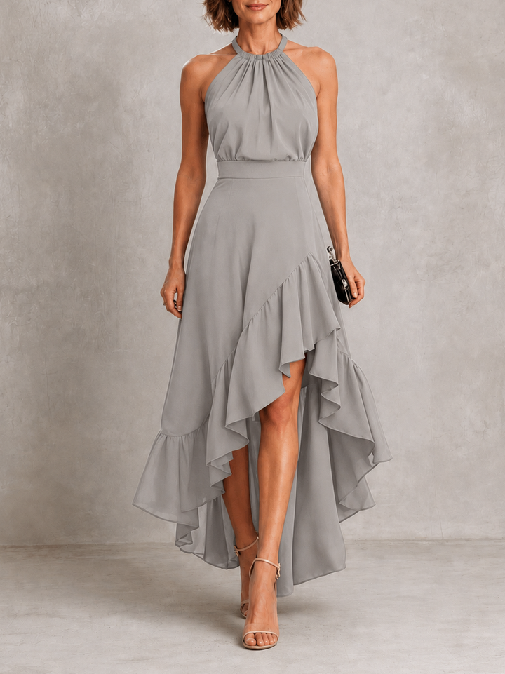 Chloé | Robe à Col Halter et Ourlet Volanté