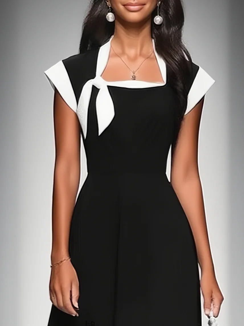 Ariane | Robe Midi Femme à Décolleté Carré et Manches Colorblock