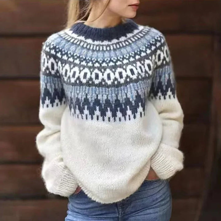 Pull Maille Écru Empiècement Marine Pauline