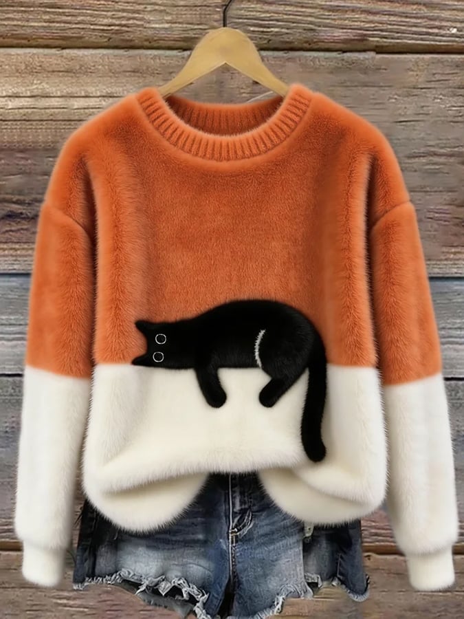 Émeline | Pull Oversize Élégant Imprimé Chat