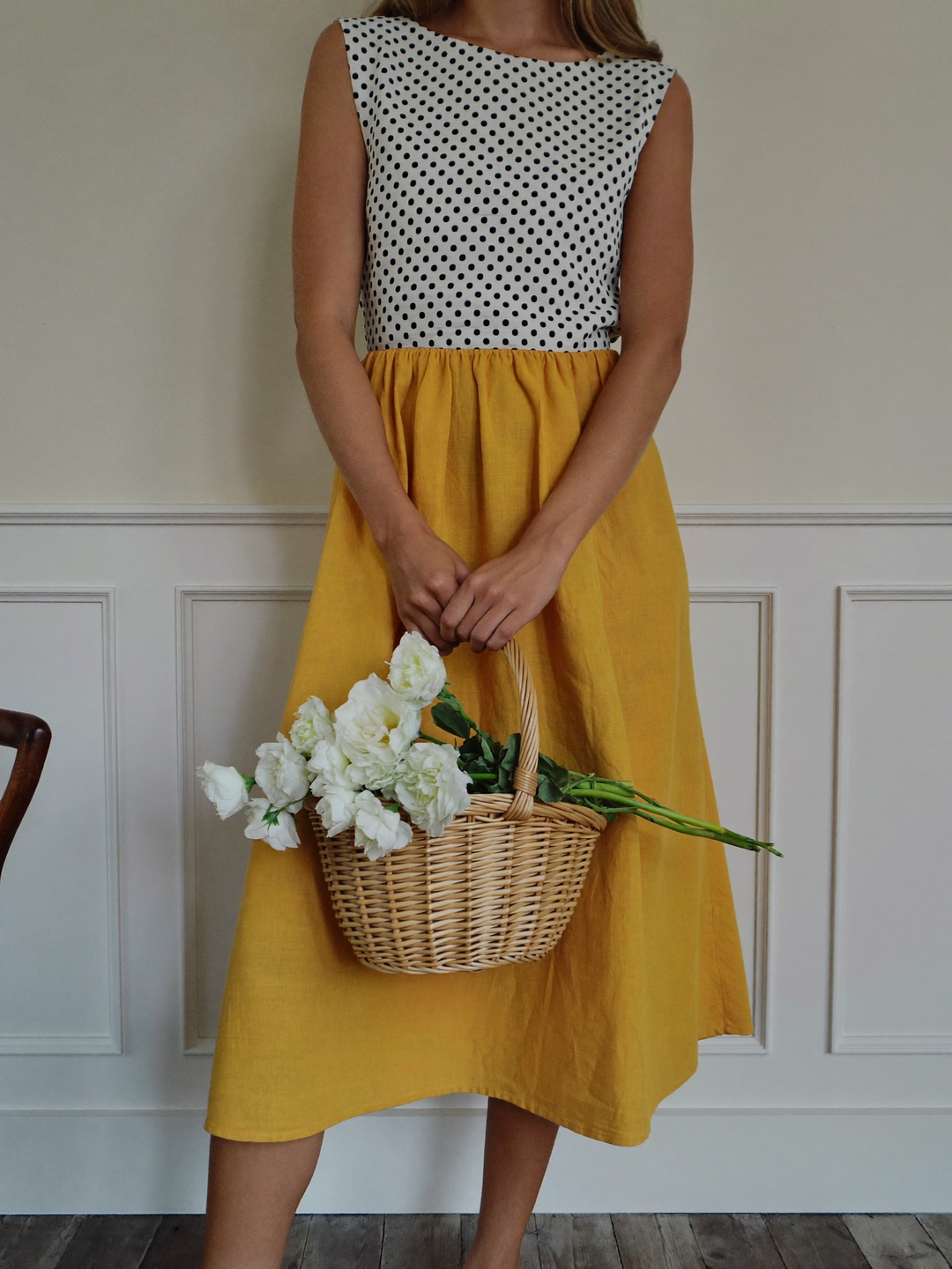 Josefine - Robe midi bicolore pois et moutarde