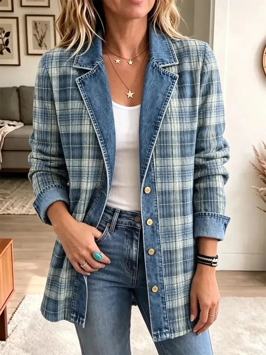 Sofia | Veste en Jean Rétro à Motif Artistique
