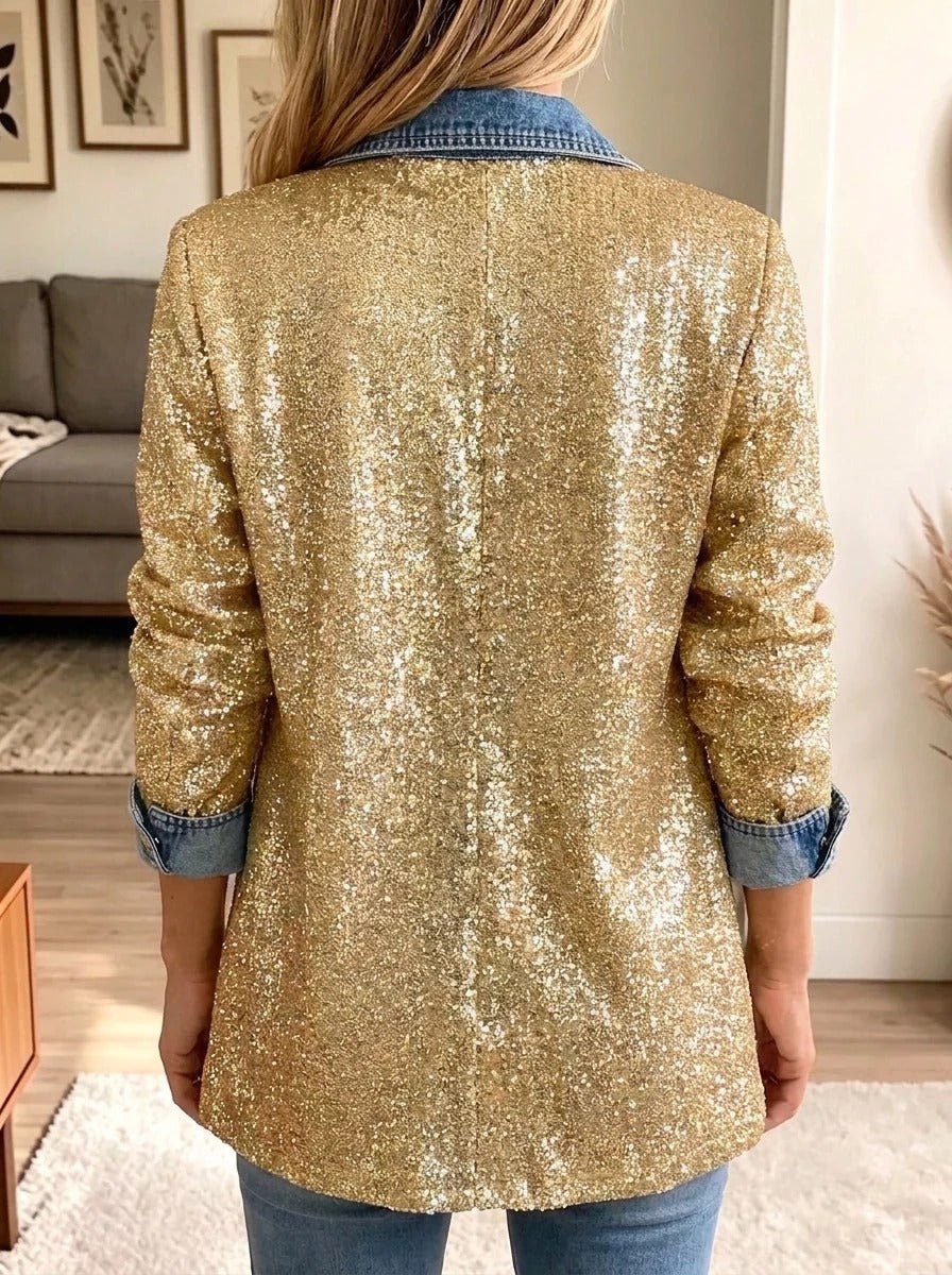 Sophia | Veste en Jean à Paillettes Dorées