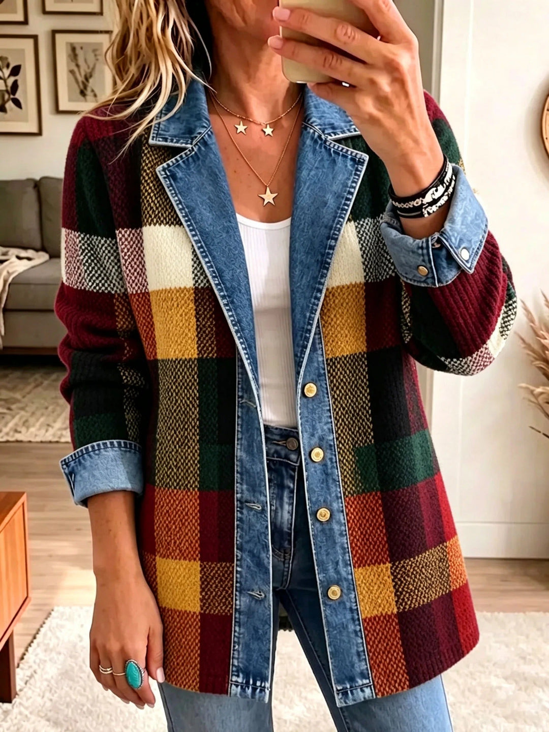 Isabella | Veste en Jean à Carreaux d'Automne