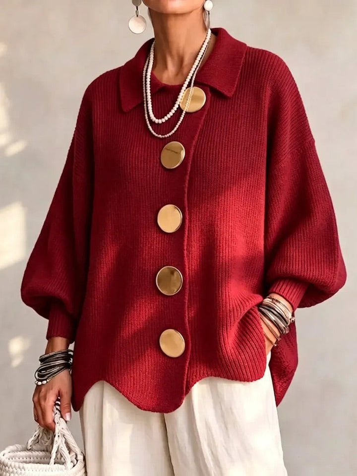 Karina | Cardigan Oversize à Col et Boutons – Rouge