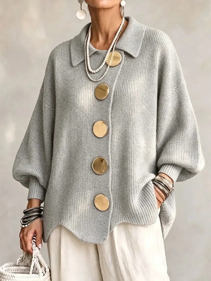 Karina | Cardigan Oversize à Col et Boutons – Gris