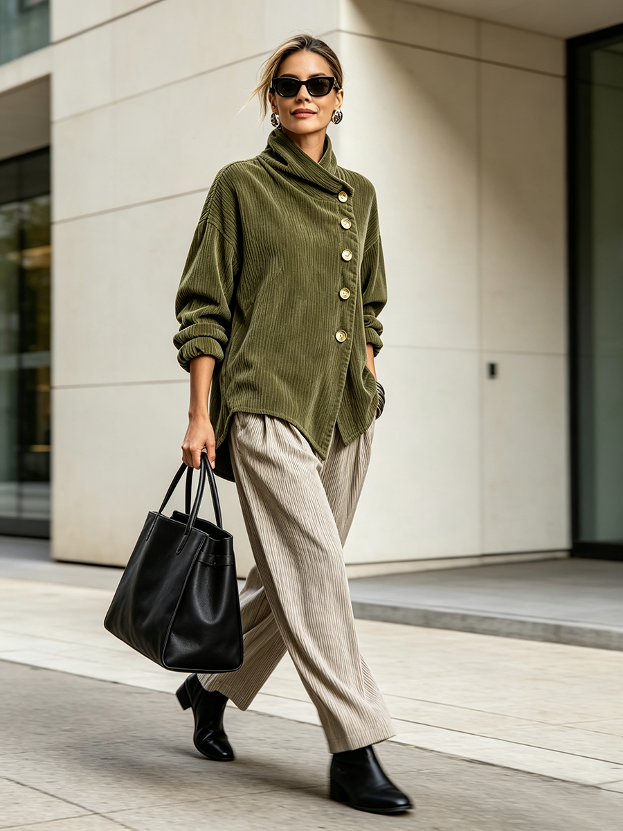 Sylvie | Veste Oversize à Col Enveloppant et Boutons