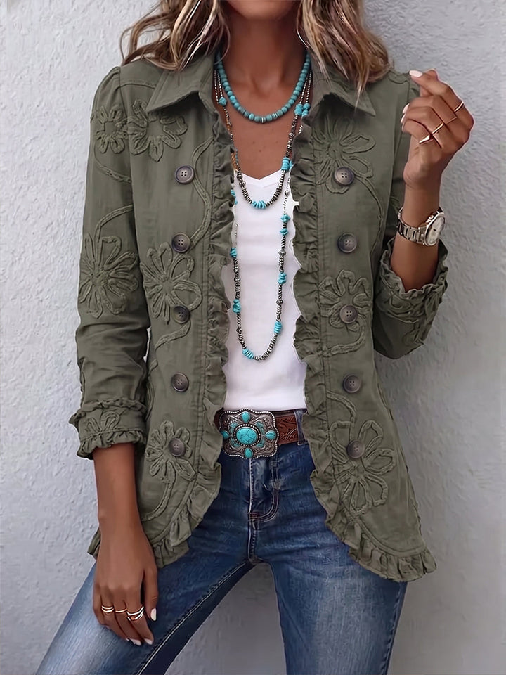 Kamberly | Veste Utilitaire Bohème à Broderies Fleuries et Volants