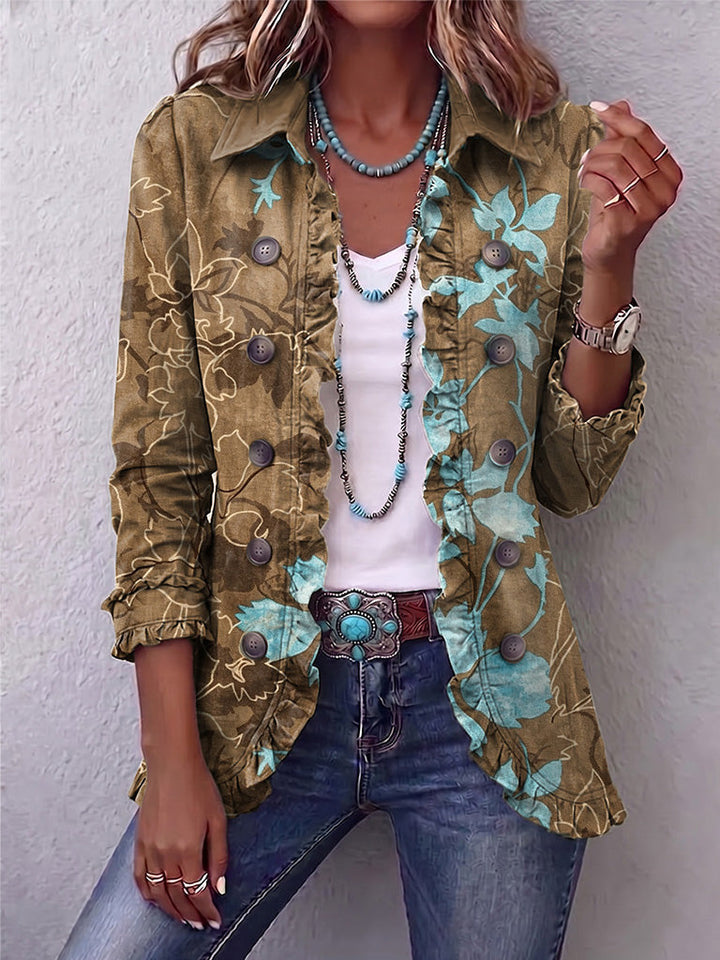 Sundara | Veste Bohème à Volants Imprimé Fleuri Dégradé