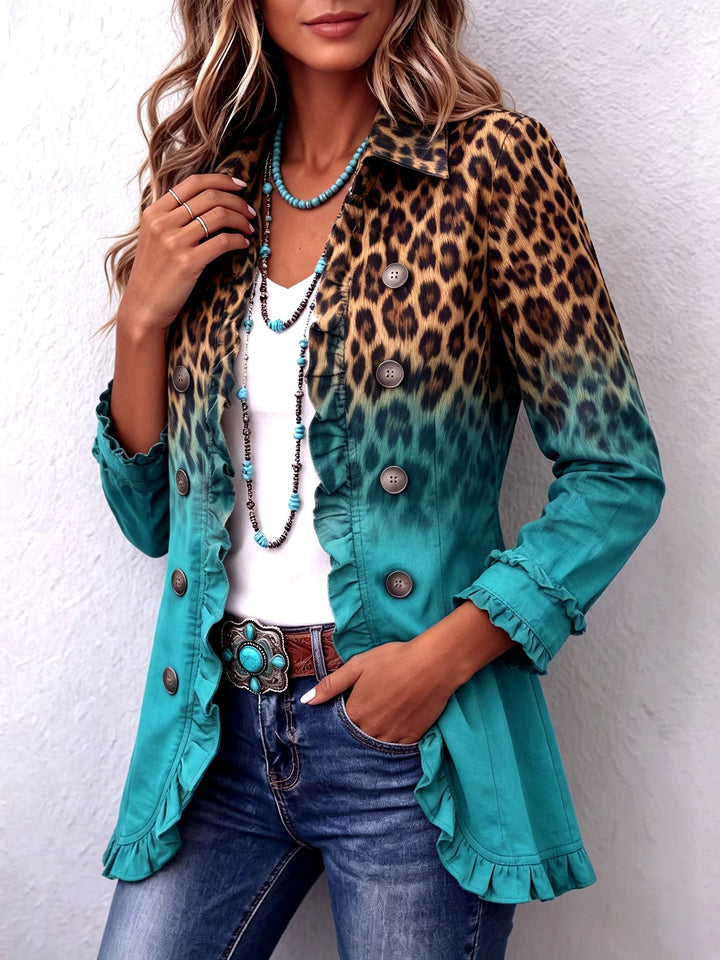Elspeth | Blazer à Volants Imprimé Léopard Dégradé