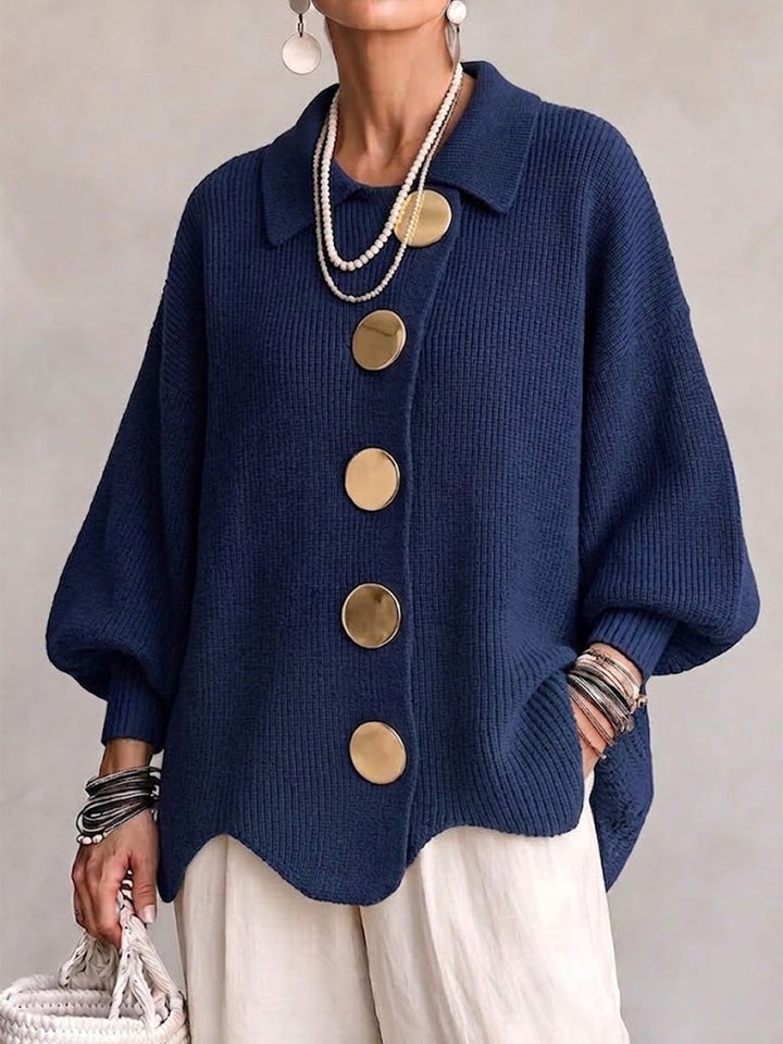 Elvinia | Cardigan Oversize à Col et Grands Boutons Métalliques