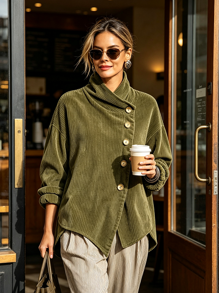 Sylvie | Veste Oversize à Col Enveloppant et Boutons