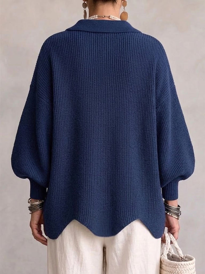 Karina | Cardigan Oversize à Col et Boutons – Bleu Marine