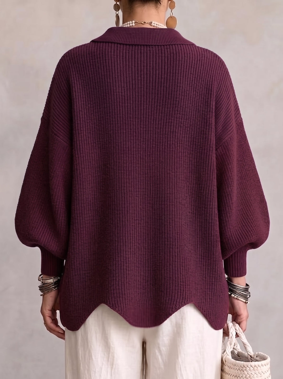 Karina | Cardigan Oversize à Col et Boutons – Prune