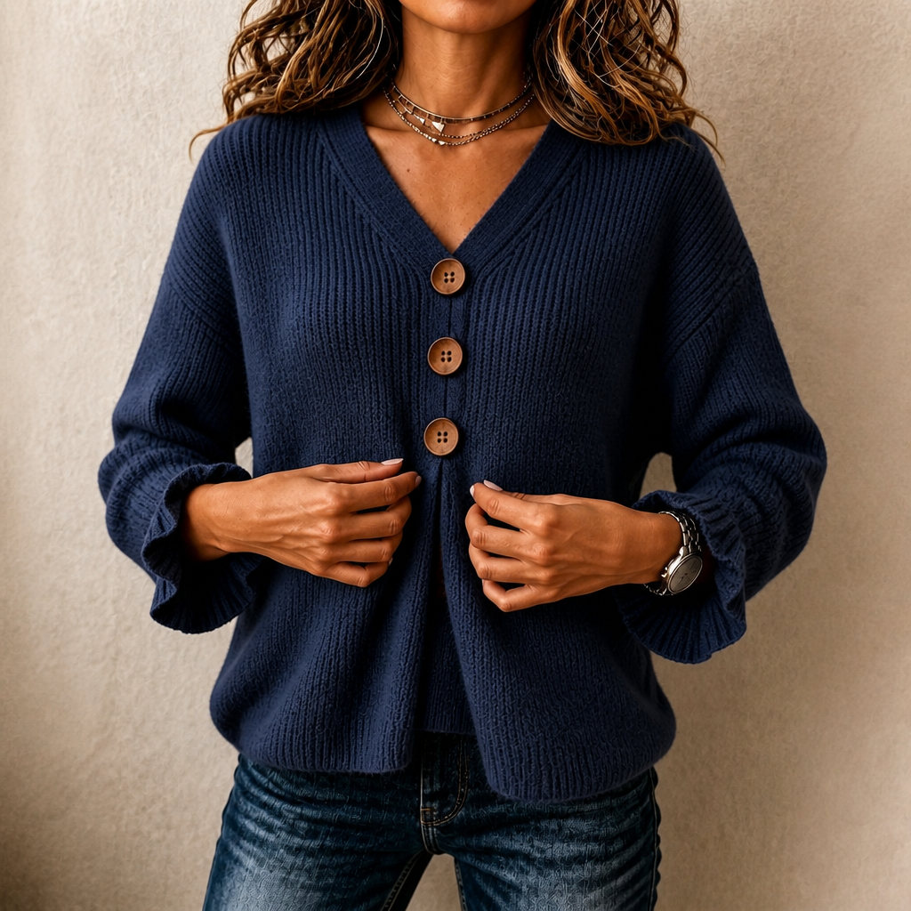 Brunella | Pull à Col V en Maille – Bleu Marine
